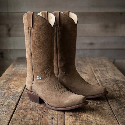 1226 - RockinLeather Men's Tobacco Suede Narrow Square Toe Western Boot