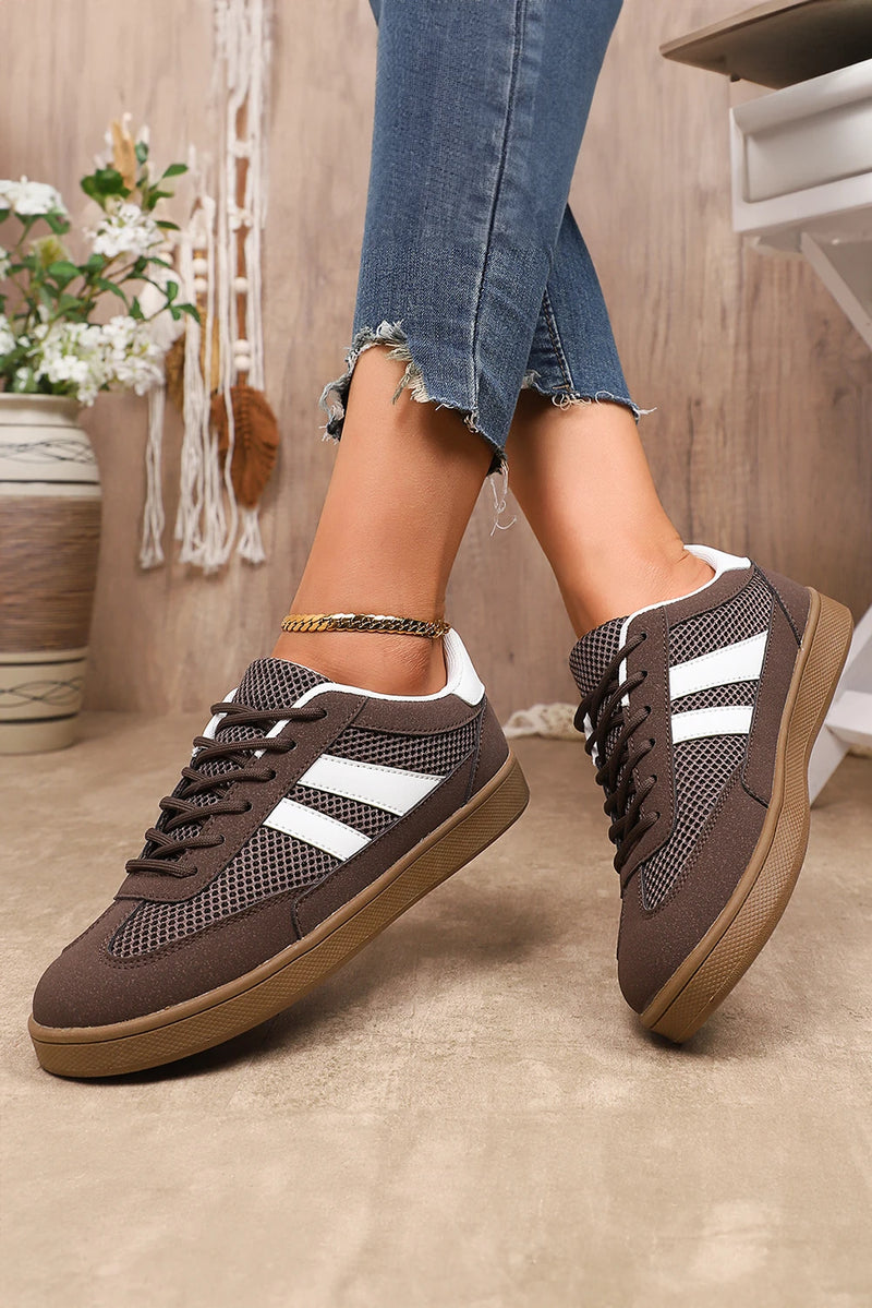 Load image into Gallery viewer, DLLSHOE 196 - Coffee Breathable Mesh PU Leather Patchwork Lace-up Shoes
