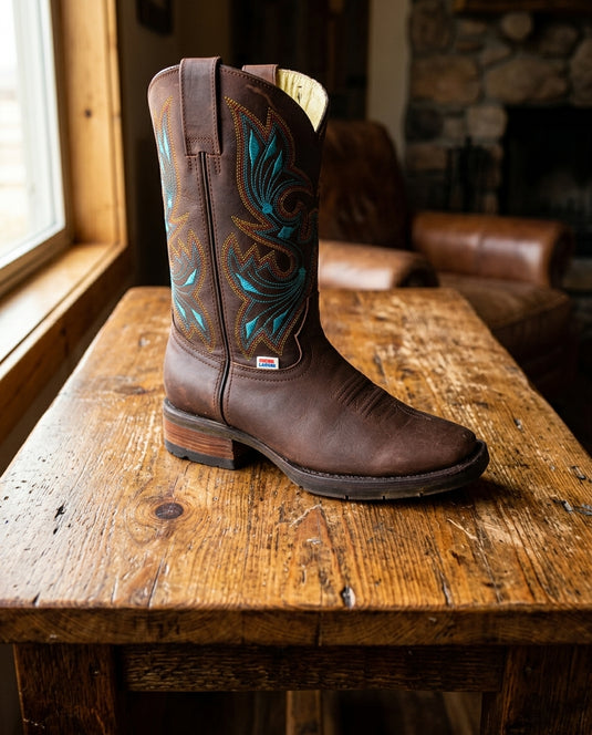 2150 - RockinLeather Women's Dark Brown Western Boot With Square Toe