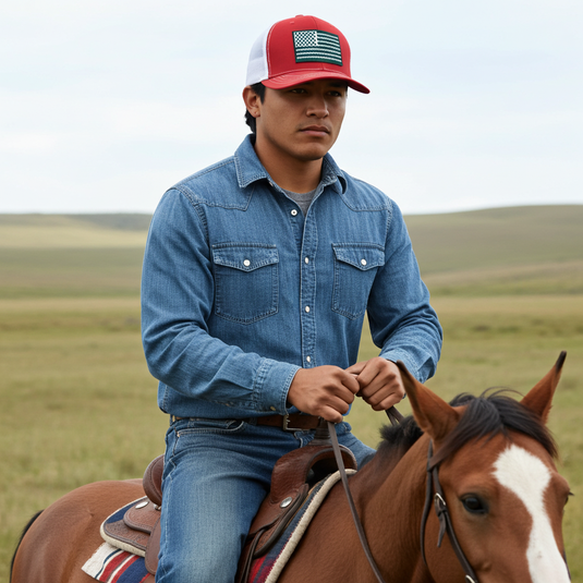 SA134 - Southern Addiction Red/White Barbed Wire Flag Cap
