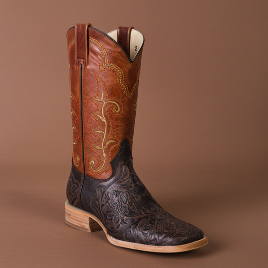 1190 - RockinLeather Men's Stamped Cowhide Leather Boot