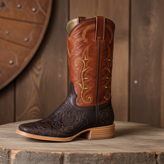 1190 - RockinLeather Men's Stamped Cowhide Leather Boot