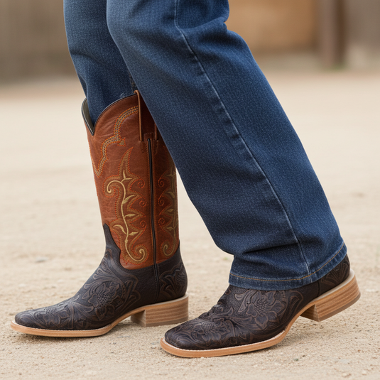 1190 - RockinLeather Men's Stamped Cowhide Leather Boot