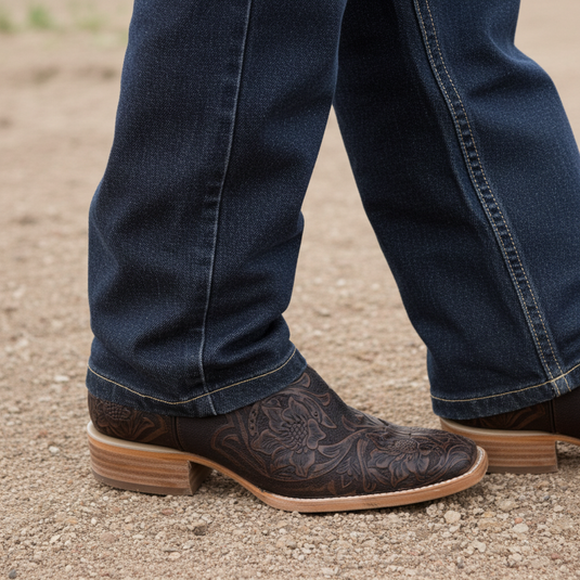 1190 - RockinLeather Men's Stamped Cowhide Leather Boot