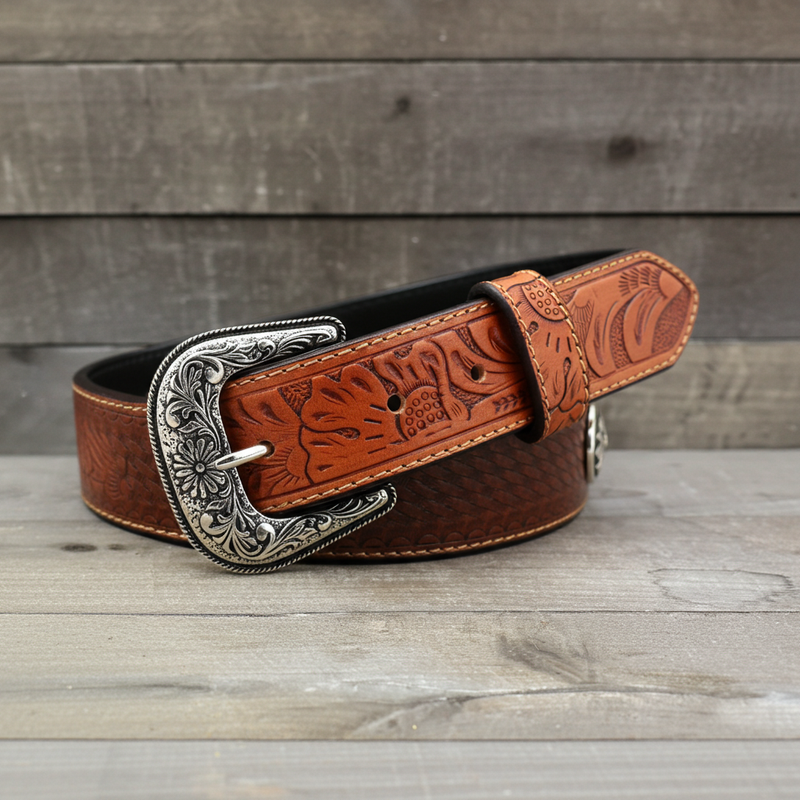 Load image into Gallery viewer, CP1015 - Cowboy Prayer Basketweave Cowhide Leather Belt
