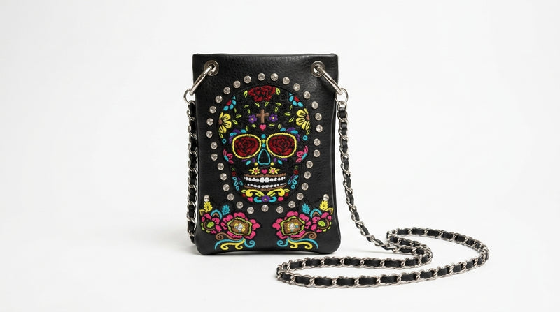 Load image into Gallery viewer, Rainbow Purse 2 - Black Sugar Skull
