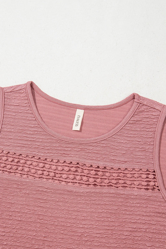 DLLS522 - Ladies Rose Solid Color Textured Lace Hollowed Detail Sleeveless Mini Dress