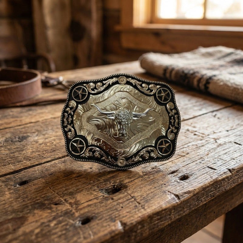 Load image into Gallery viewer, AWW6 - Bullhead Rose Gold 4 Star Buckle
