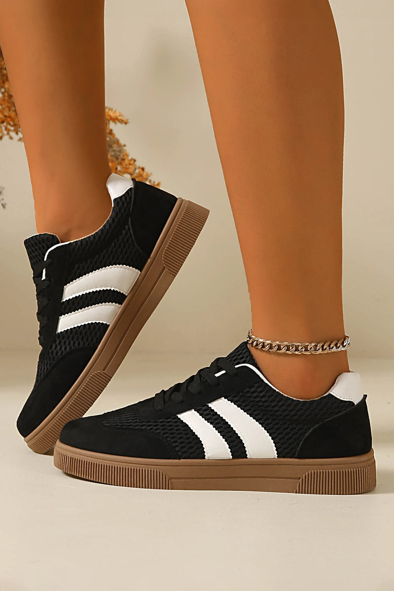 Load image into Gallery viewer, DLLSHOE 96 - Color Black Breathable Mesh Patchwork Lace Up Flat Shoes
