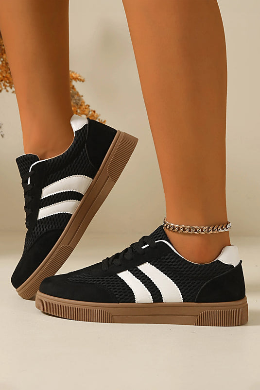 DLLSHOE 96 - Color Black Breathable Mesh Patchwork Lace Up Flat Shoes
