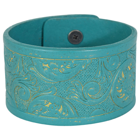 22071BJ2 - Justin Bracelet Turquoise Tooled Leather Cuff, 2.25