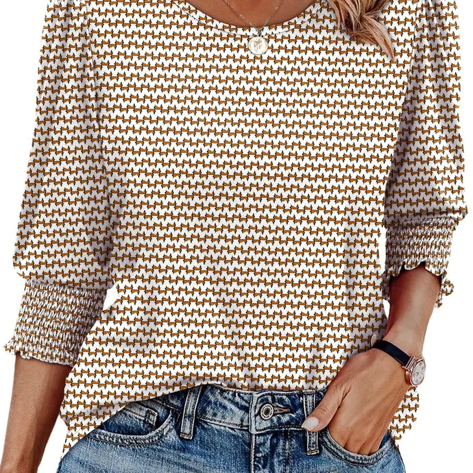 NIHTS73 - Ladies Khaki Loose Fitting Half Sleeve Round Neck Shirt