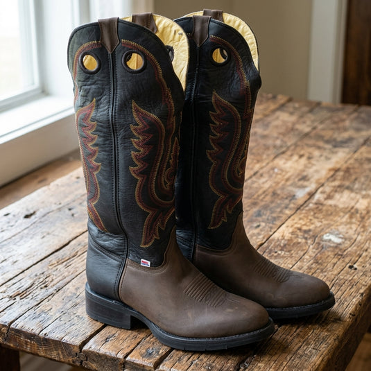 1256 - RockinLeather Men's R Toe Buckaroo Distressed Brown Western Boot