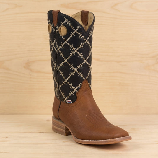 1240 - RockinLeather Men's Honey Brown Cowhide Boot W/Barbed Wire Upper