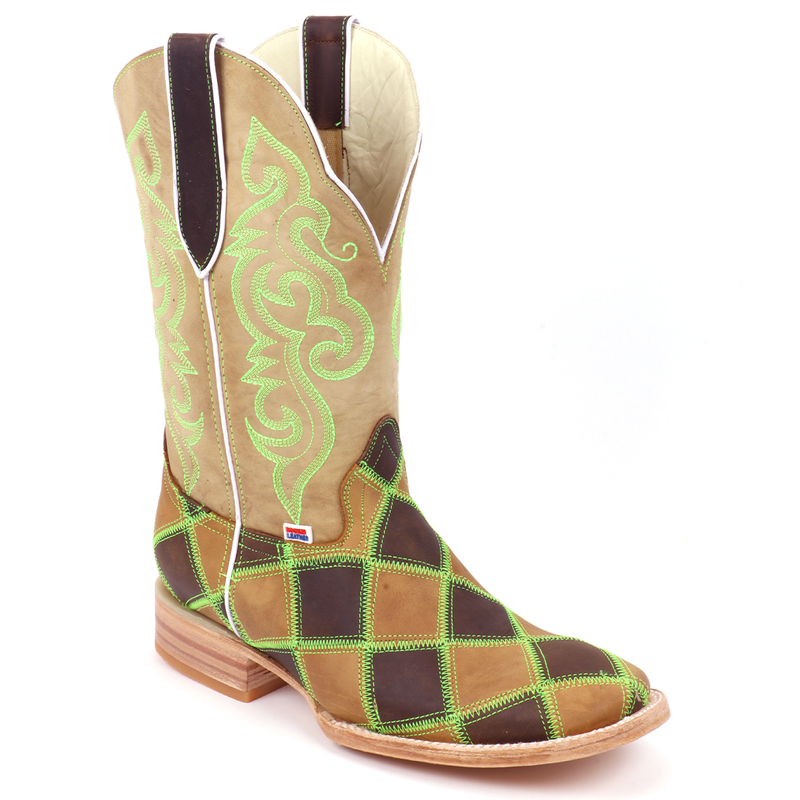 Load image into Gallery viewer, 1208 - RockinLeather Men&#39;s Patchwork w/Green Stitching Western Boot
