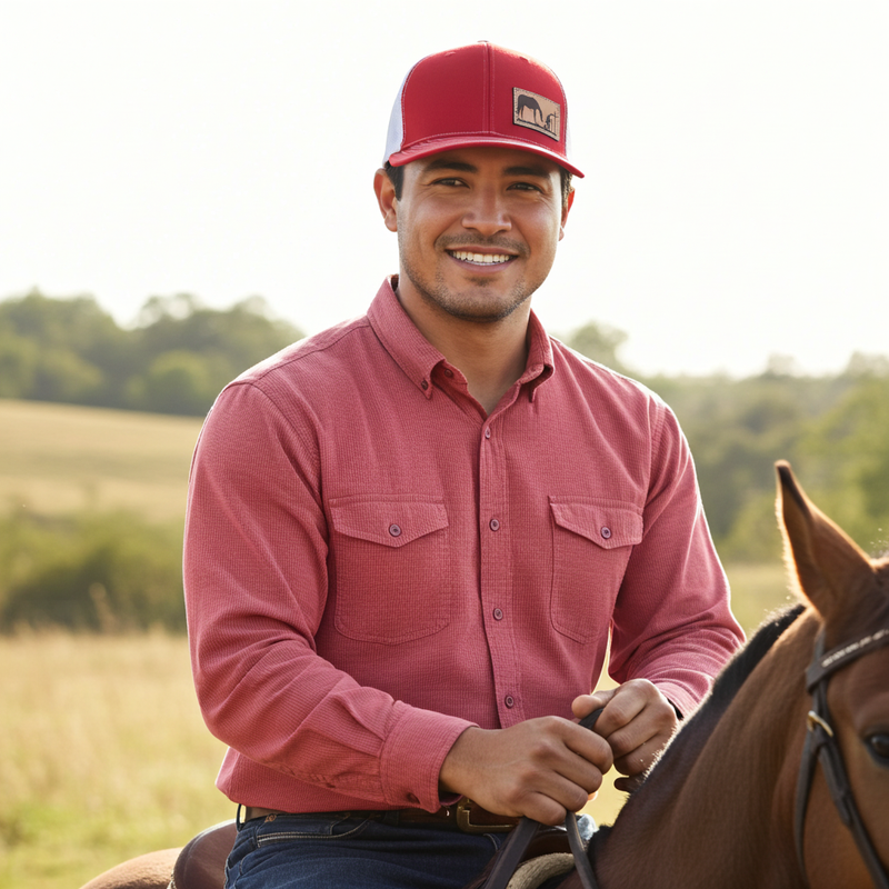 Load image into Gallery viewer, CP103 - Cowboy Prayer Leather Patch Red/White Cap
