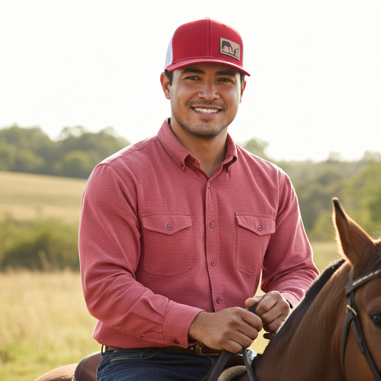 CP103 - Cowboy Prayer Leather Patch Red/White Cap