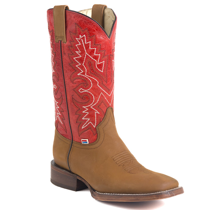 1216 - RockinLeather Men's Tobacco Crazy Horse Western Boot w/Red Upper