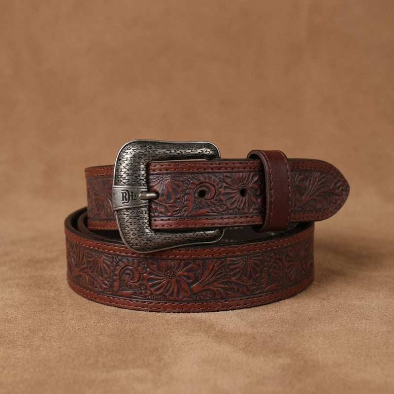 Load image into Gallery viewer, 24069BE8 - Red Dirt Hat Co. Men's Western Belt With Brown/Grey Tooling
