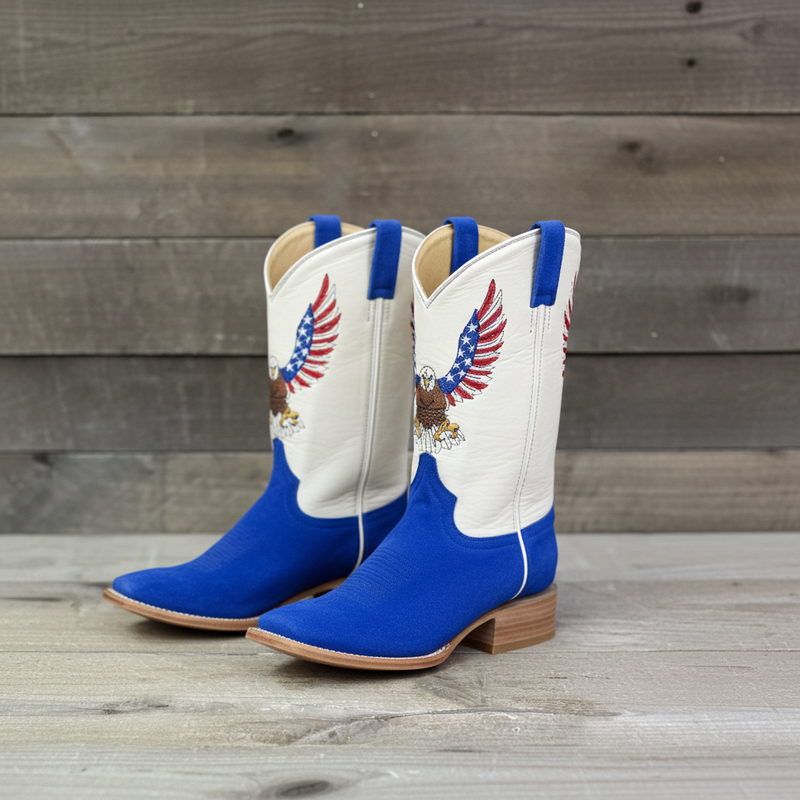 Load image into Gallery viewer, 1242 - RockinLeather Men's Blue Suede Leather Boot W/Eagle Embroidery
