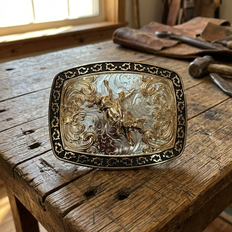 Load image into Gallery viewer, AWW22 - Bullrider Buckle With Tooled Design
