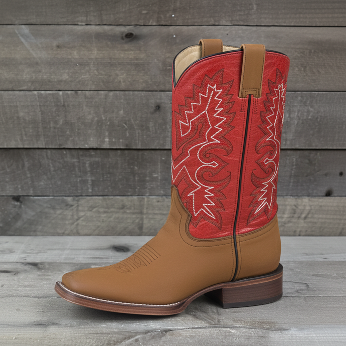 1216 - RockinLeather Men's Tobacco Crazy Horse Western Boot w/Red Upper