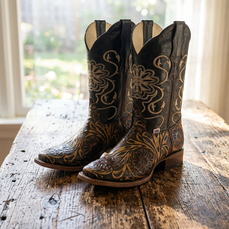 Load image into Gallery viewer, 2204 - RockinLeather Women's Jungle Floral Leather Stamped Western Boot
