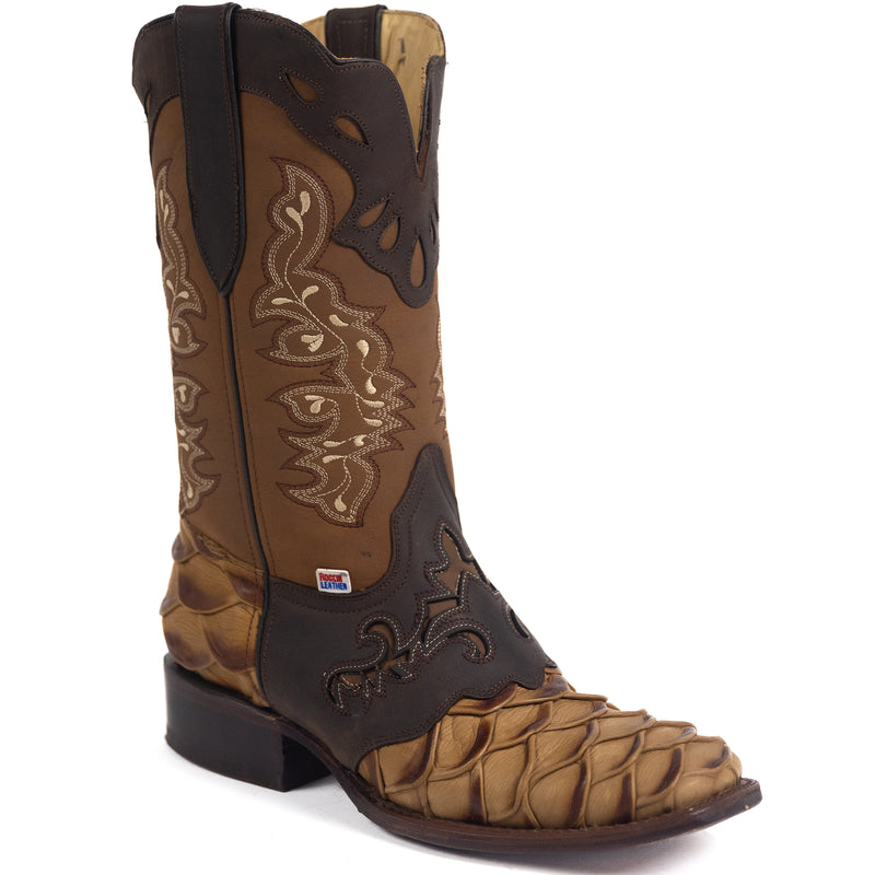 Load image into Gallery viewer, 1244 - RockinLeather Men&#39;s Pirarucu Print Leather Boot W/Overlay
