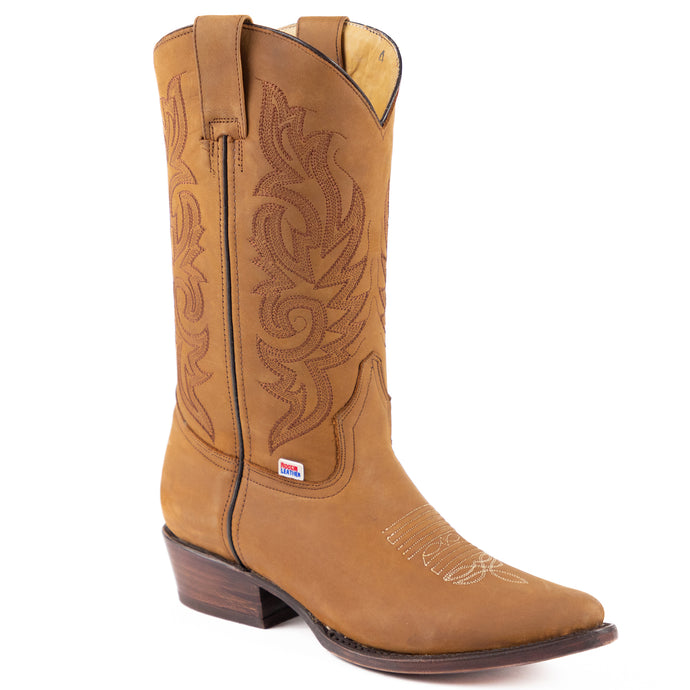 1247 - RockinLeather Men's Crazy Horse Tobacco Cowhide Western Boot With Pointed Toe