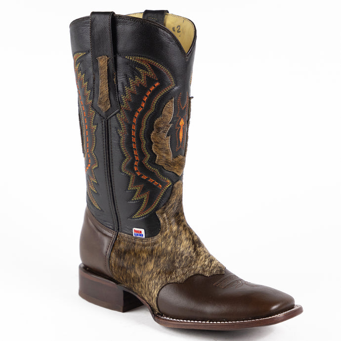 1249 - RockinLeather Men's Chocolate Ranch with Cowhair Overlay Western Boot