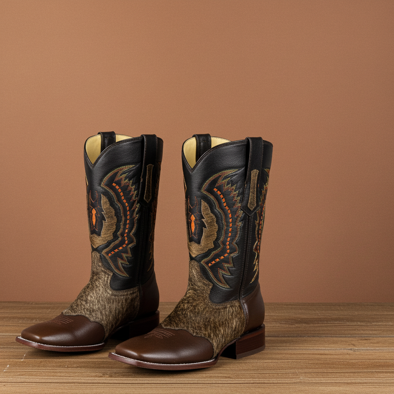 Load image into Gallery viewer, 1249 - RockinLeather Men&#39;s Chocolate Ranch with Cowhair Overlay Western Boot
