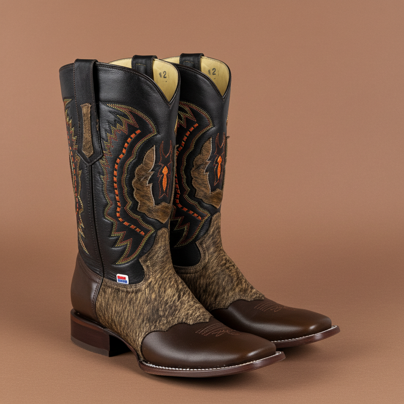 Load image into Gallery viewer, 1249 - RockinLeather Men&#39;s Chocolate Ranch with Cowhair Overlay Western Boot
