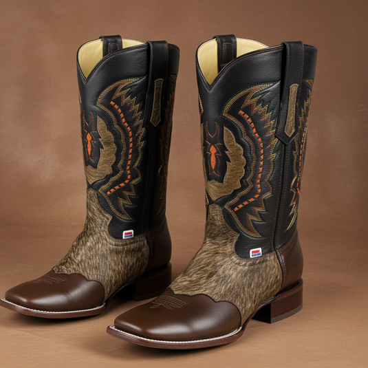 1249 - RockinLeather Men's Chocolate Ranch with Cowhair Overlay Western Boot