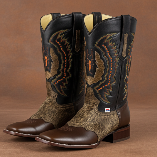 1249 - RockinLeather Men's Chocolate Ranch with Cowhair Overlay Western Boot