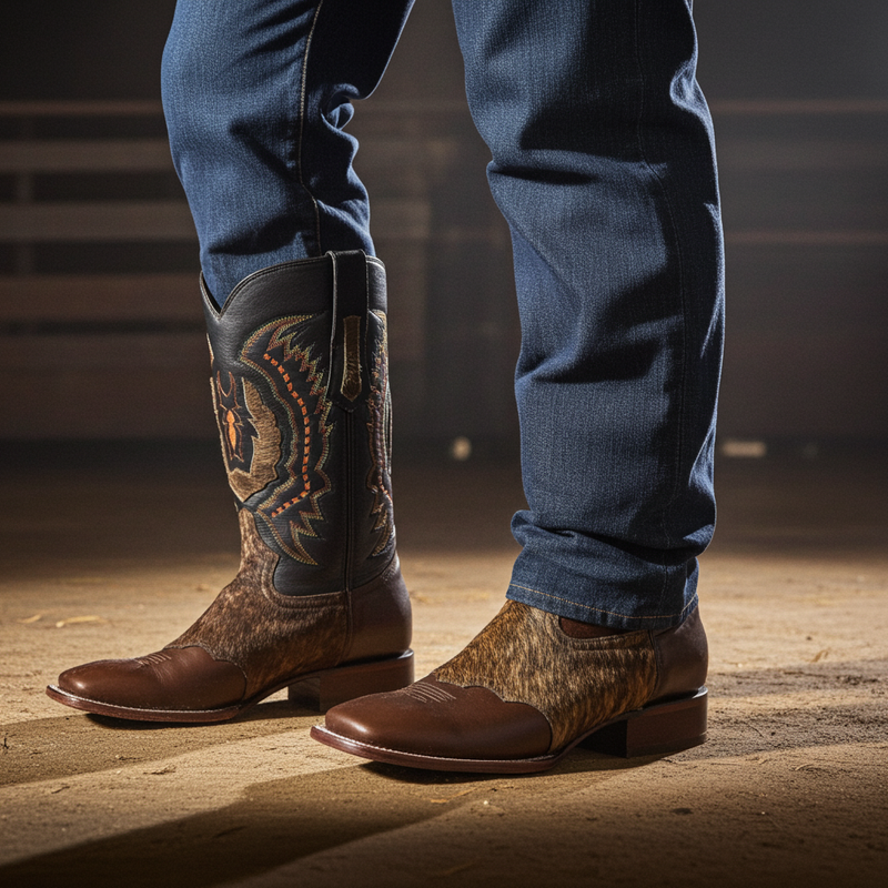 Load image into Gallery viewer, 1249 - RockinLeather Men&#39;s Chocolate Ranch with Cowhair Overlay Western Boot
