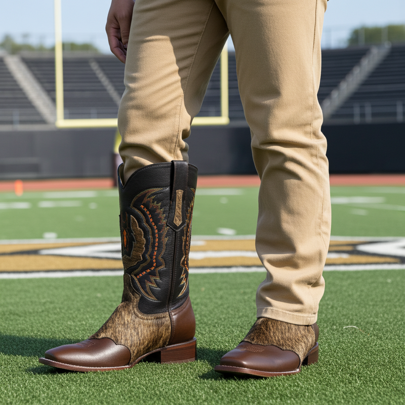 Load image into Gallery viewer, 1249 - RockinLeather Men&#39;s Chocolate Ranch with Cowhair Overlay Western Boot
