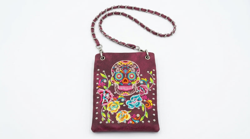 Load image into Gallery viewer, Rainbow Purse 1 - Maroon Sugar Skull

