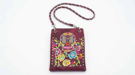 Rainbow Purse 1 - Maroon Sugar Skull