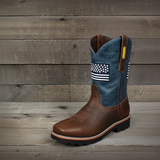 5019 - RockinLeather Men's WATERPROOF American Flag Soft Toe Work Boots