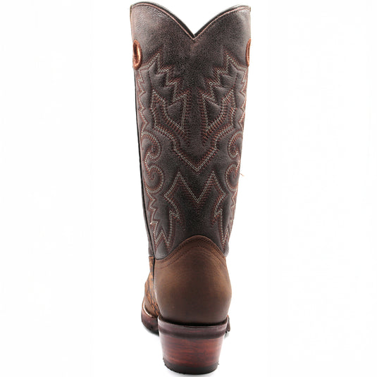 1254 - RockinLeather Men's Distressed Brown Narrow Square Toe Western Boot With Overlay
