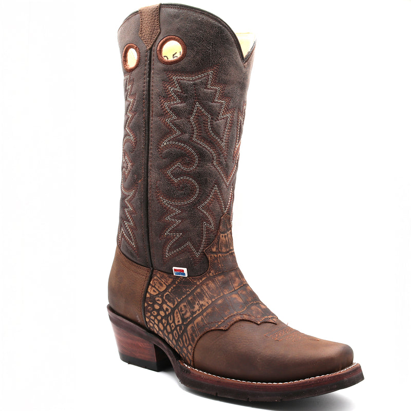 Load image into Gallery viewer, 1254 - RockinLeather Men&#39;s Distressed Brown Narrow Square Toe Western Boot With Overlay
