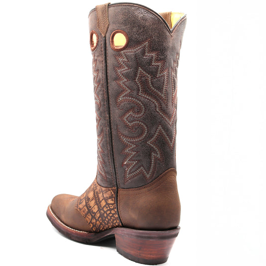 1254 - RockinLeather Men's Distressed Brown Narrow Square Toe Western Boot With Overlay