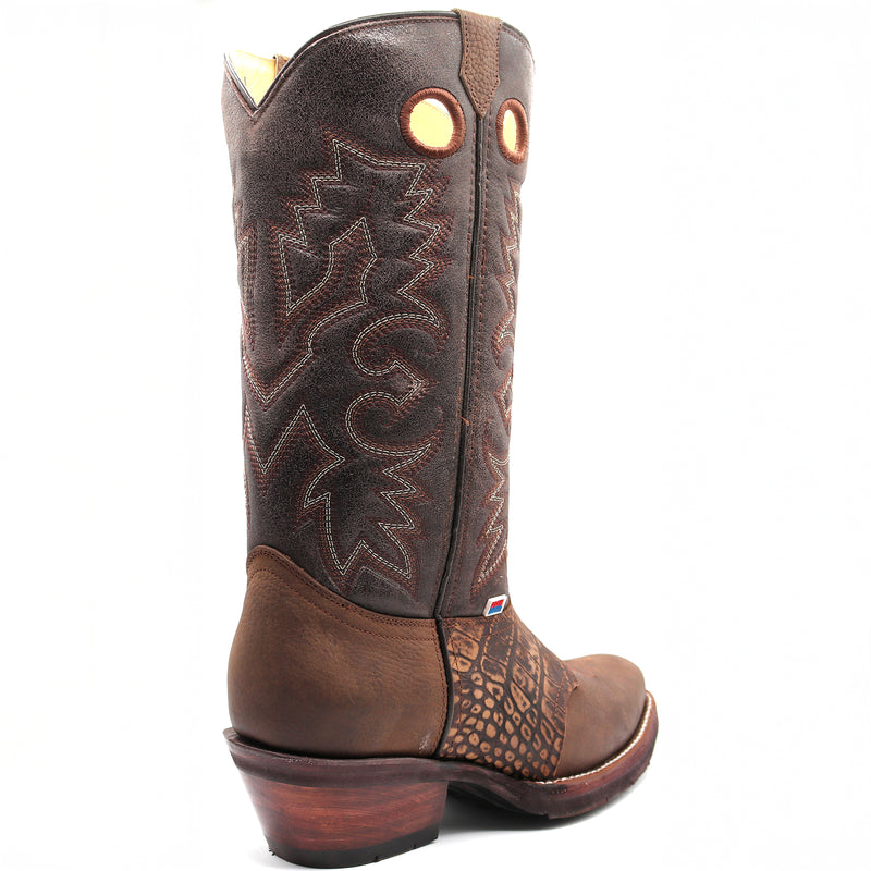 Load image into Gallery viewer, 1254 - RockinLeather Men&#39;s Distressed Brown Narrow Square Toe Western Boot With Overlay

