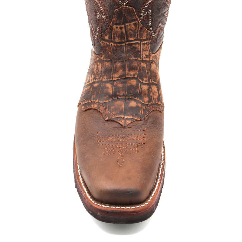 Load image into Gallery viewer, 1254 - RockinLeather Men&#39;s Distressed Brown Narrow Square Toe Western Boot With Overlay
