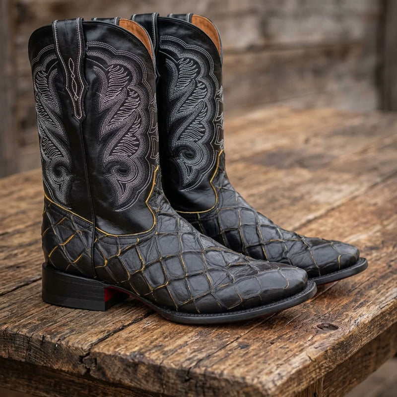 Load image into Gallery viewer, CP1702 - Cowboy Prayer Pirarucu Print W/Yellow Underlay Cowboy Boots

