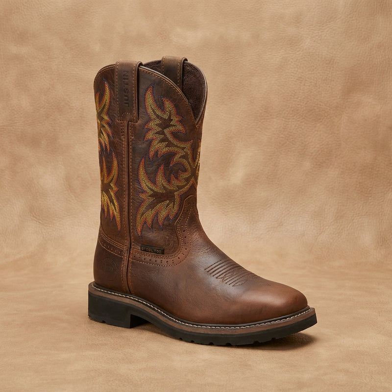 Load image into Gallery viewer, WKL4682 - Justin Ladies Rugged Tan Stampede Square Toe
