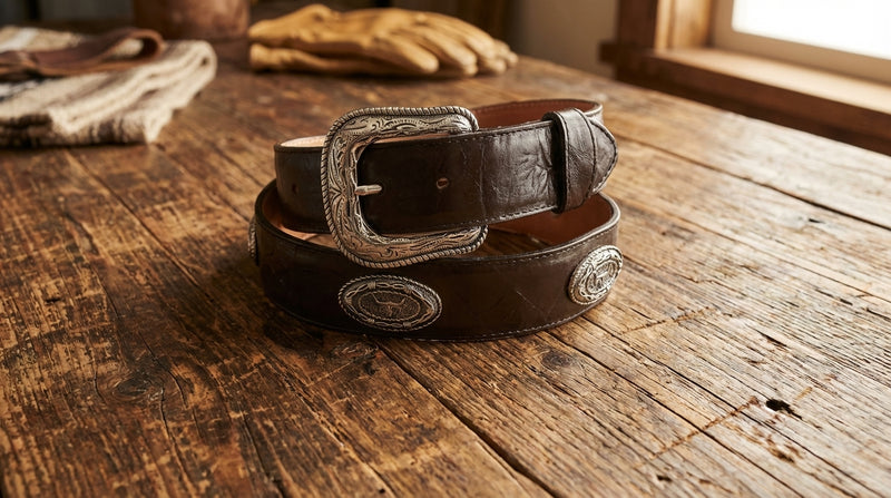 Load image into Gallery viewer, B19b - RockinLeather Bull Choco Belt with Conchos
