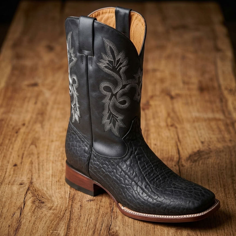 Load image into Gallery viewer, CP1706 - Cowboy Prayer Hand Crafted Genuine Black Bull Shoulder Cowboy Boots
