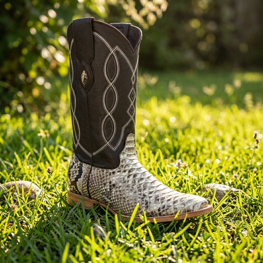 8005 - RockinLeather Men's Natural Python Square Toe Western Boot
