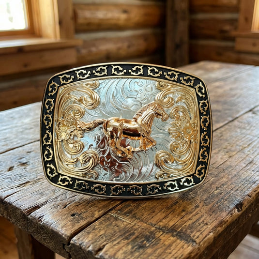 AWW21 - Horse Buckle With Tooled Design